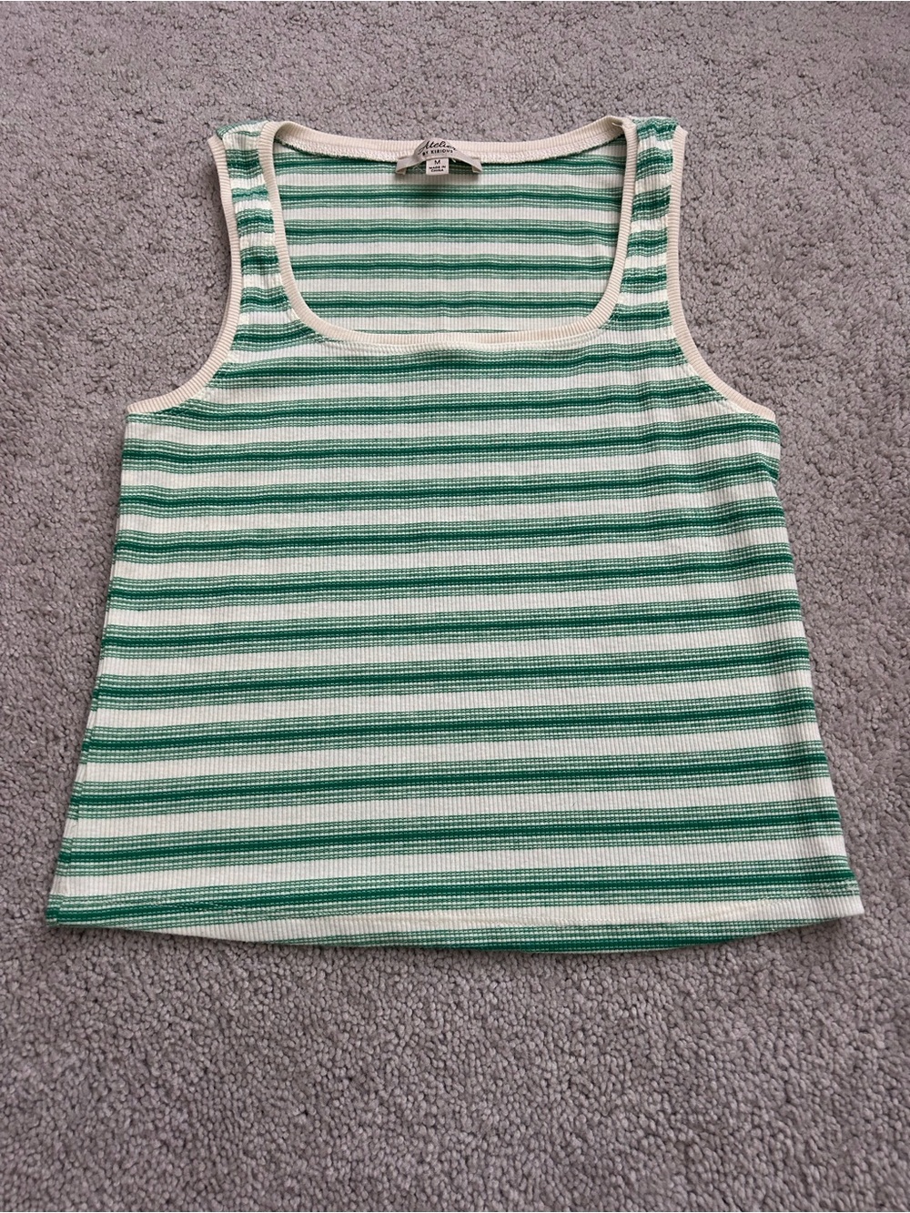Green & Cream Striped Ribbed Square Neck Tank Top